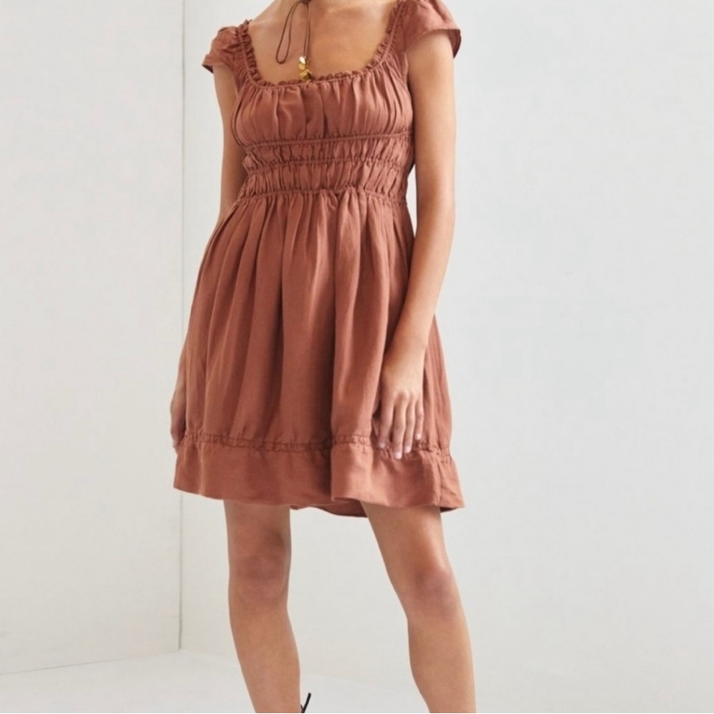 Anthropologie fall dress 🤎 smocked waist linen mini dress